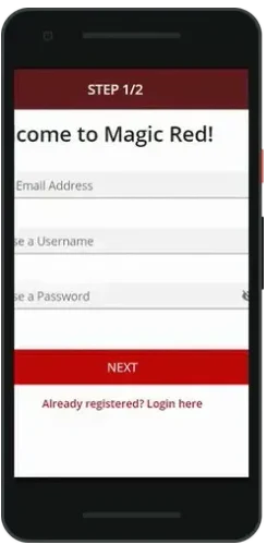 MagicRed sign up on a smartphone